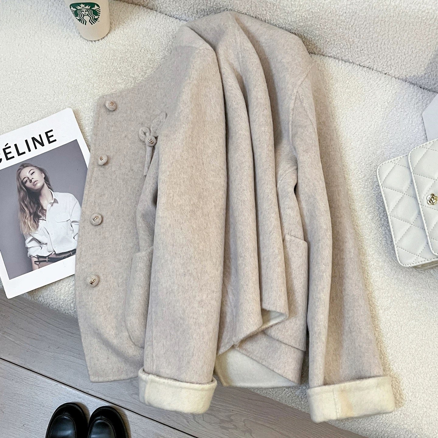 Pink double-faced cashmere coat for women 2025 autumn and winter new Korean version of the small fragrance style temperament short small size coat