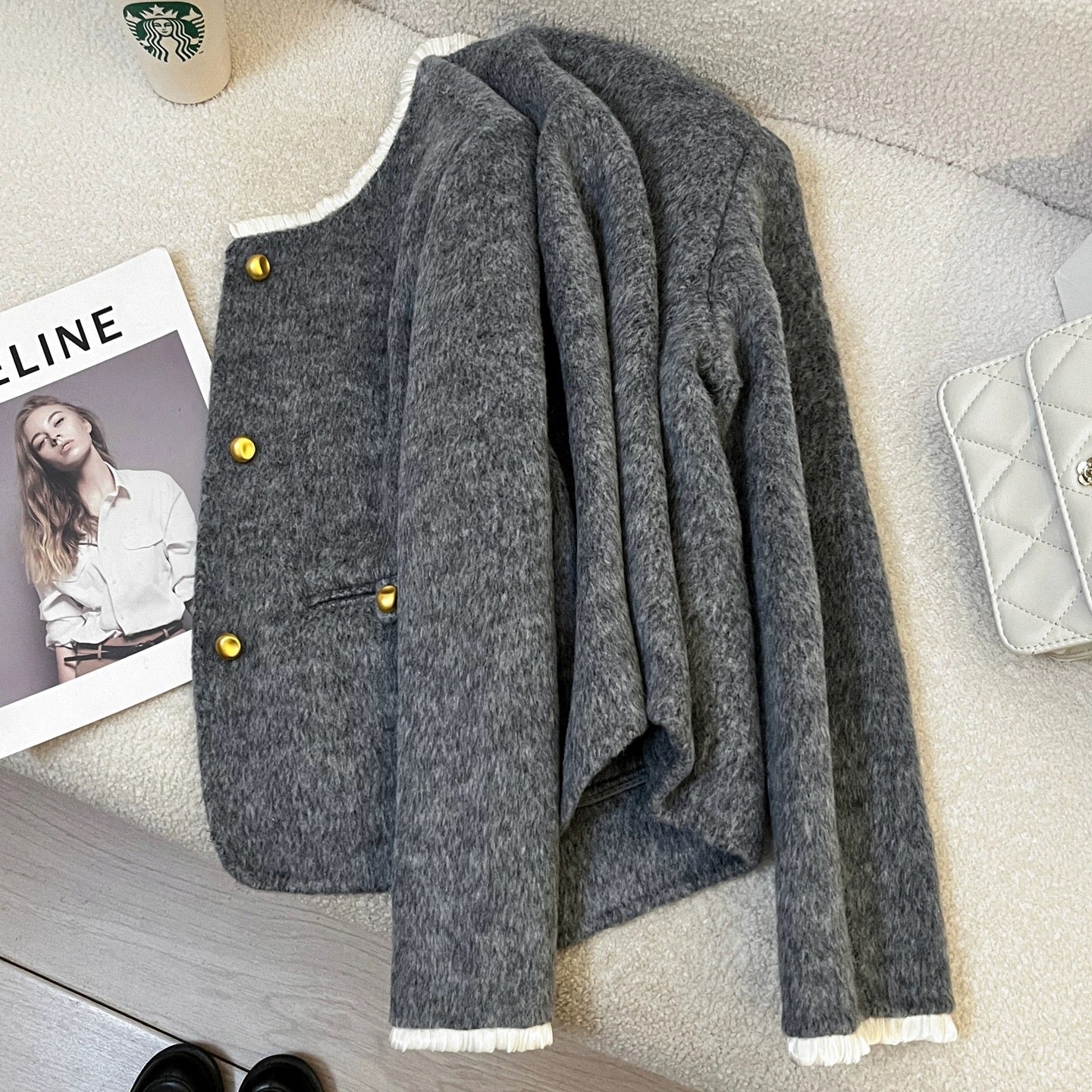 Gray cashmere double-faced wool coat for women, petite 2025 autumn and winter new Korean style fashion high-end temperament coat