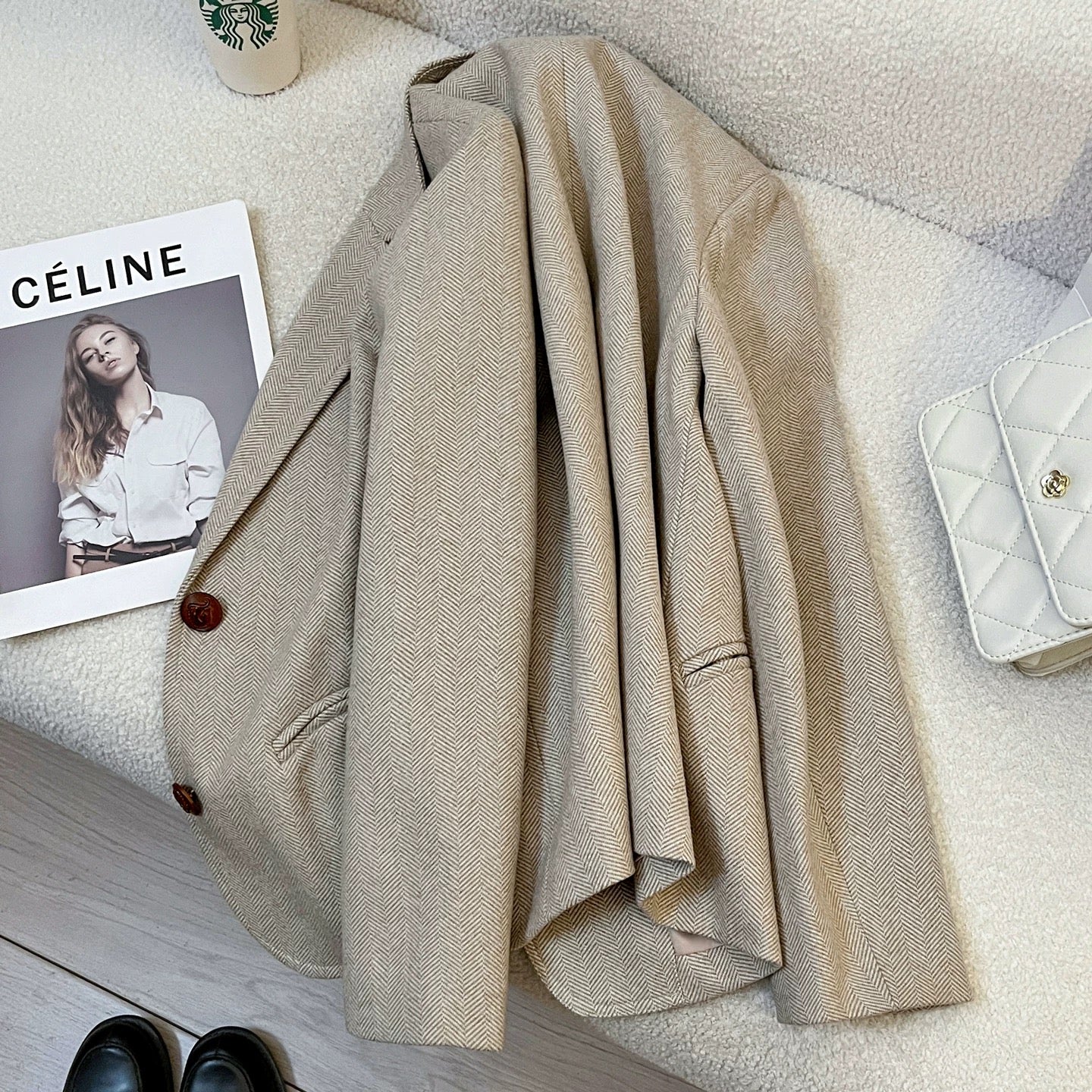 Khaki wool suit jacket for women 2025 autumn and winter new style small size high-end fashion street style versatile suit