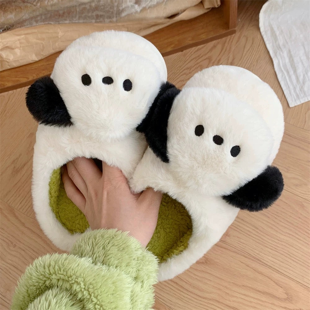 Thin strips, interesting polka dot kitten confinement shoes for women, warm and velvet, comfortable autumn and winter leisure home cotton slippers