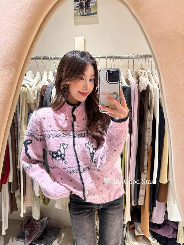 GS.GOOD START autumn and winter retro Korean style contrast color Tefal Island sweater warm knitted cardigan G7286