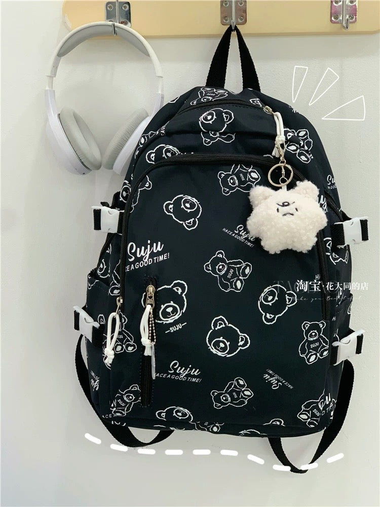 Japanese ins cartoon bear backpack, Korean version, forest style, versatile, trendy, large-capacity schoolbag, female high school student backpack