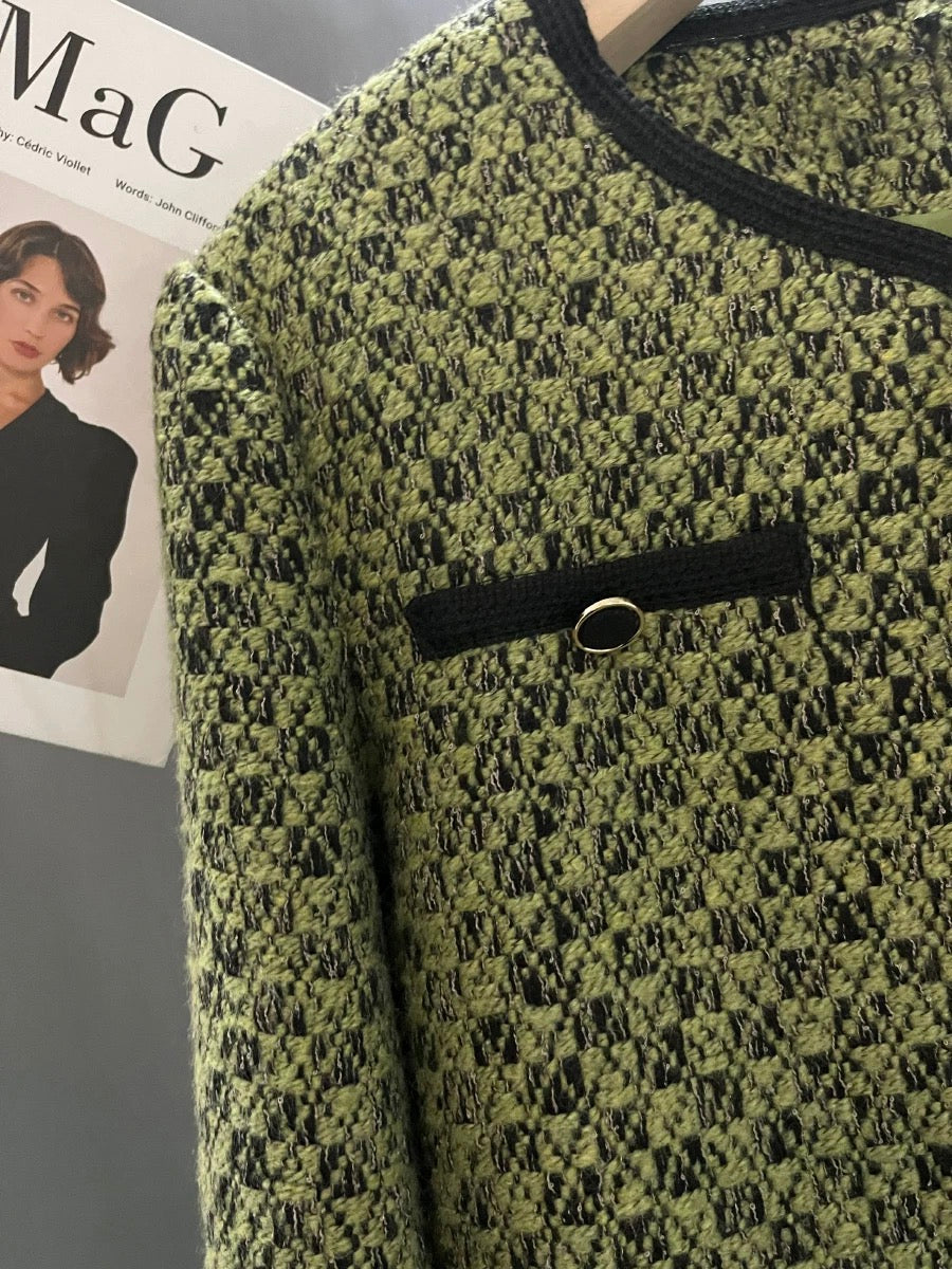 Green woolen short-sleeved age-reducing suit jacket goddess style 2024 new autumn and winter stylish light luxury suit top