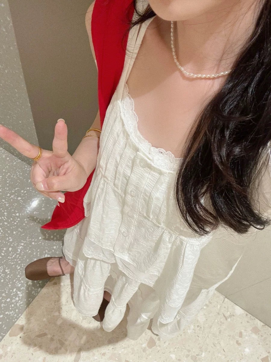 Cool white style summer French first love camisole top half length skirt breast style two-piece suit for women