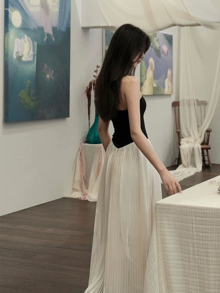Drawdream ladylike one-shoulder tube top dress for women summer high-end contrasting color splicing slim long skirt