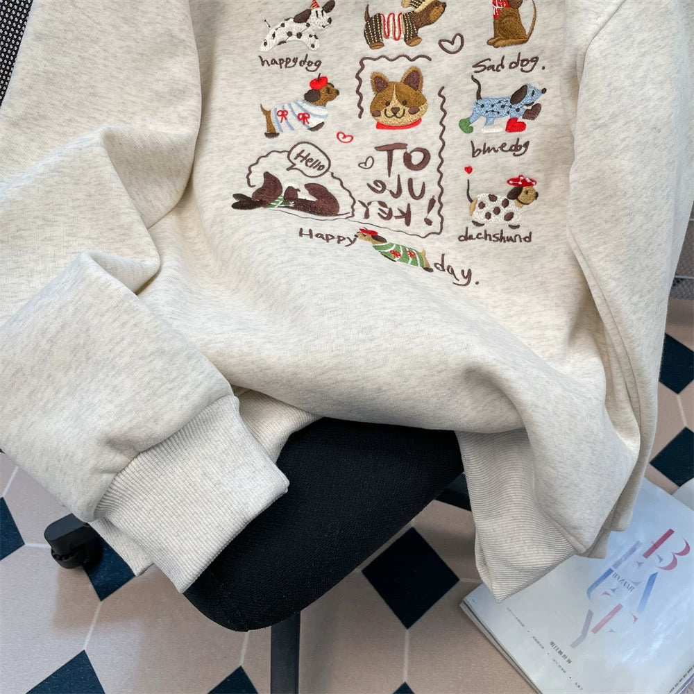 Autumn and winter plush and thickened embroidered puppy cardigan jacket for women, high-end feeling, super good-looking, stylish and age-reducing hooded sweatshirt