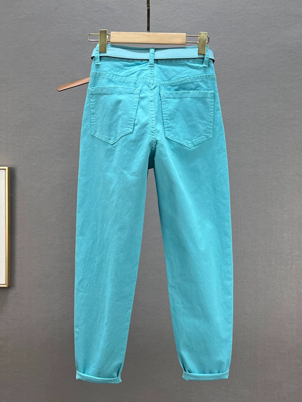 European station denim trousers for women 2024 spring and summer new style high-waisted slimming versatile loose cotton stretch daddy harem pants