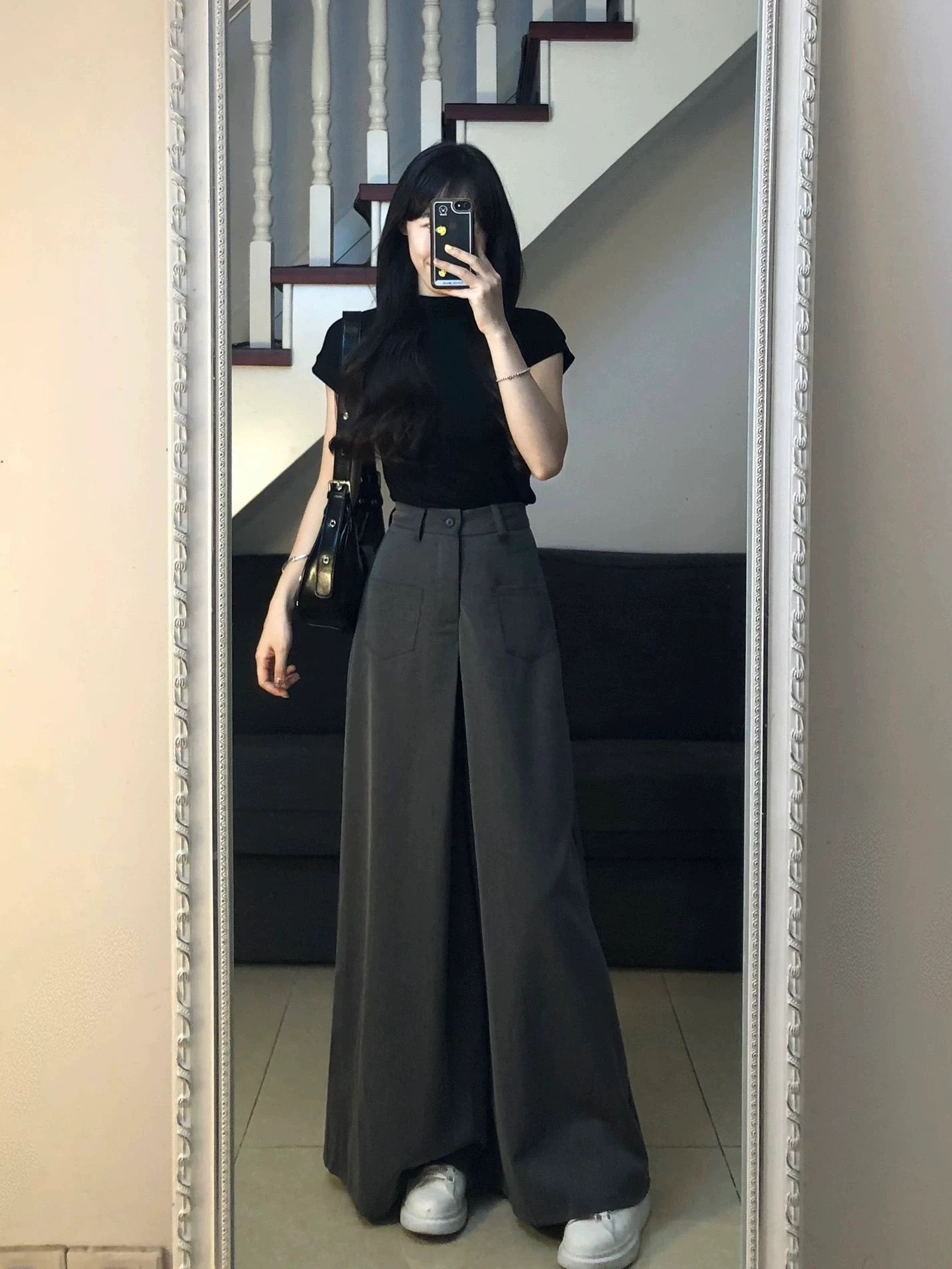Salt Internet celebrity suit temperament T-shirt top retro high-waisted wide-leg pants women's summer fashion two-piece set to reduce age