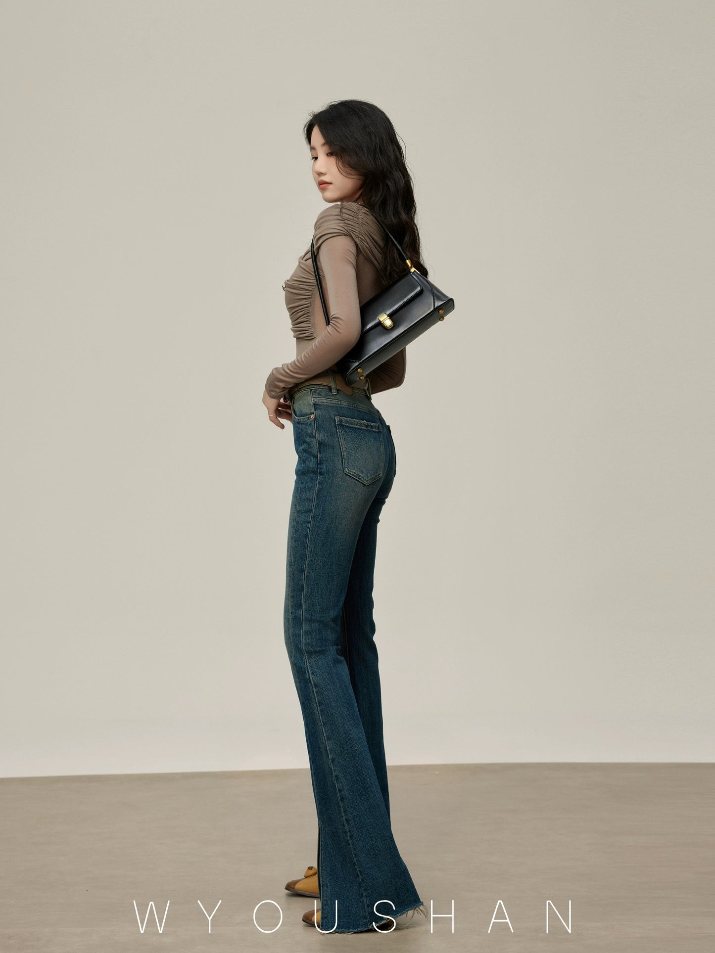 9105 Wang Youshan American bootcut jeans for women high waist new summer 2024 trousers slimming flared pants