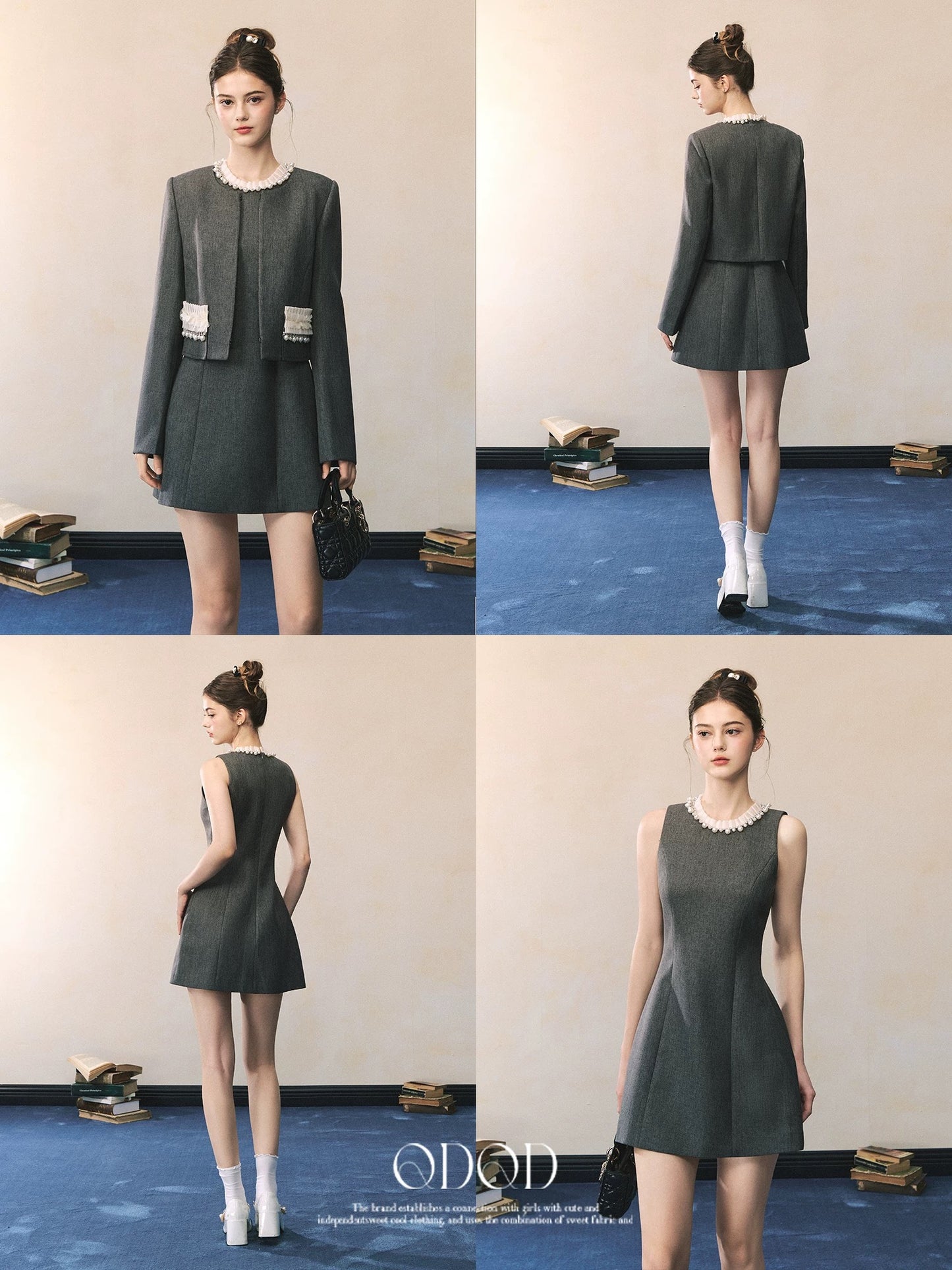 QDQD Rich Heiress Style Sleeveless Dress, Miu Elegant A-line Skirt, -inspired Blazer Two-Piece Set