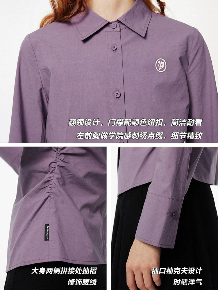 TAKEANAP Nap Slim Long Sleeve Shirt Women's Spring and Autumn Waist American College Style White Top Japanese Shirt