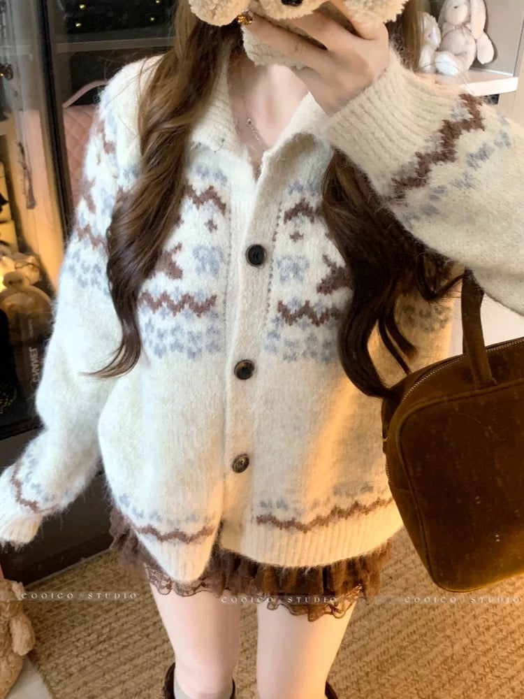 Kumikumi sweet style niche age-reducing temperament versatile long-sleeved sweater cardigan women's autumn loose slim top
