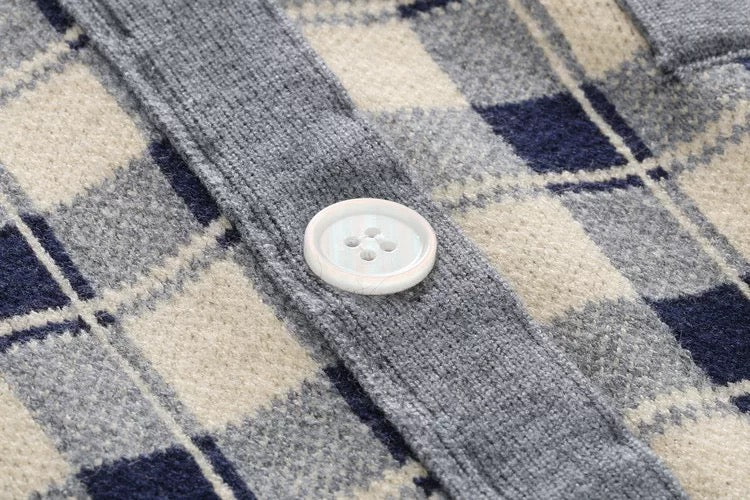 Early autumn British style 20 new V-neck tops for women plaid color matching knitted cardigan outerwear tops jacket