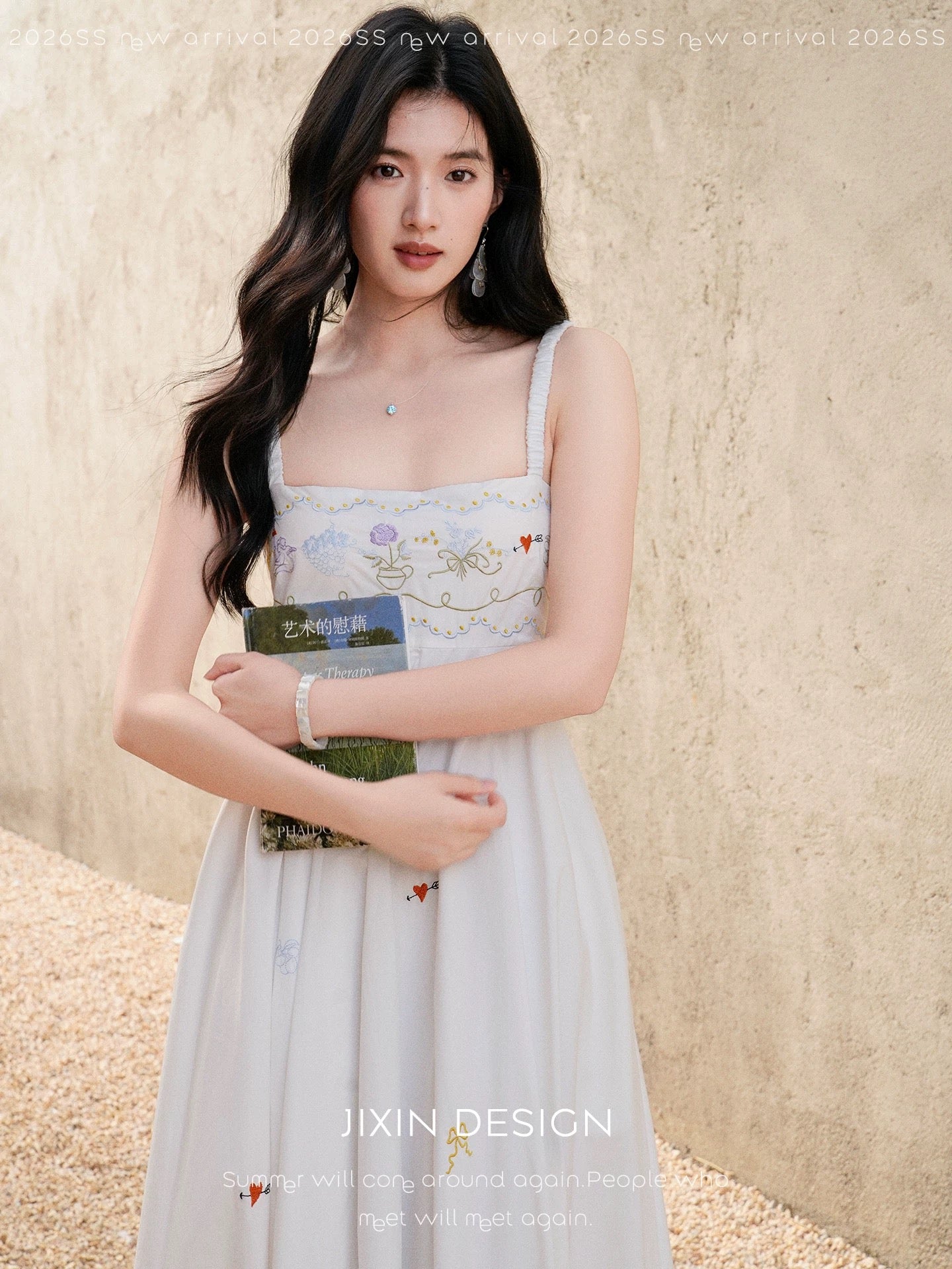 Send a letter to Provence: a custom-made floral embroidered white cotton sundress/casual dress.