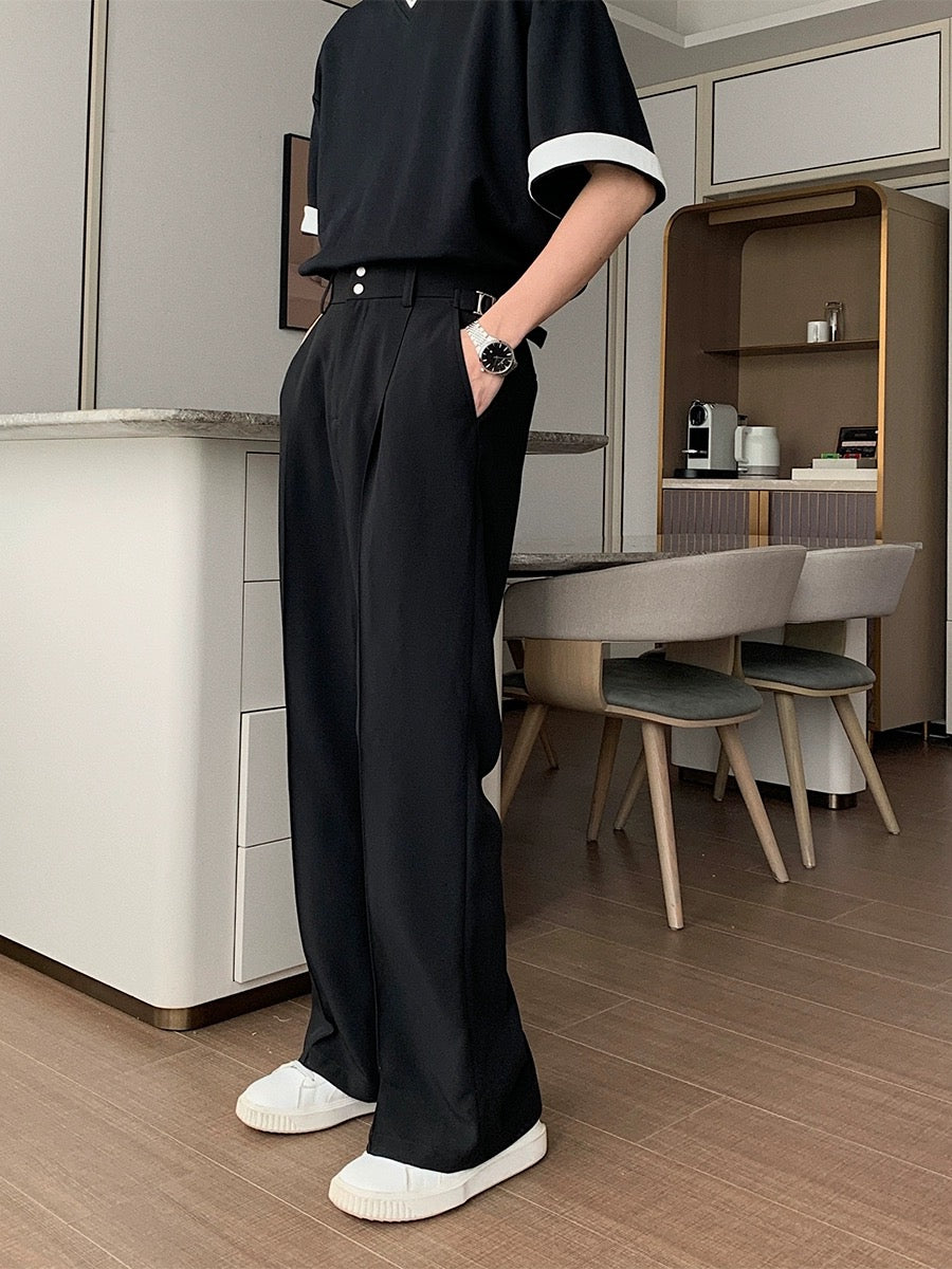Hualun summer ice silk straight casual pants for boys 2024 new versatile white pants cleanfit trousers