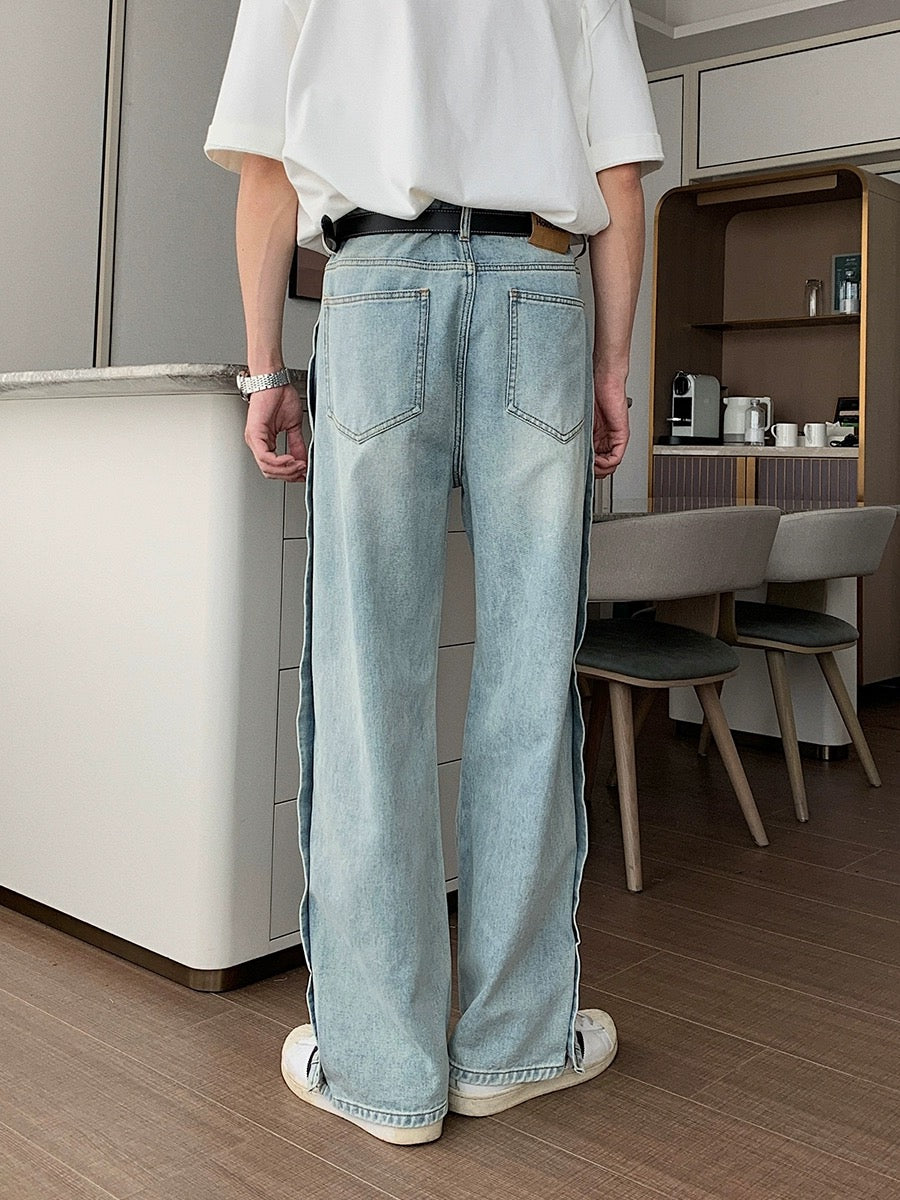 Hualun spring pure cotton light blue jeans buttoned pants trendy brand handsome street pants men handsome straight pants