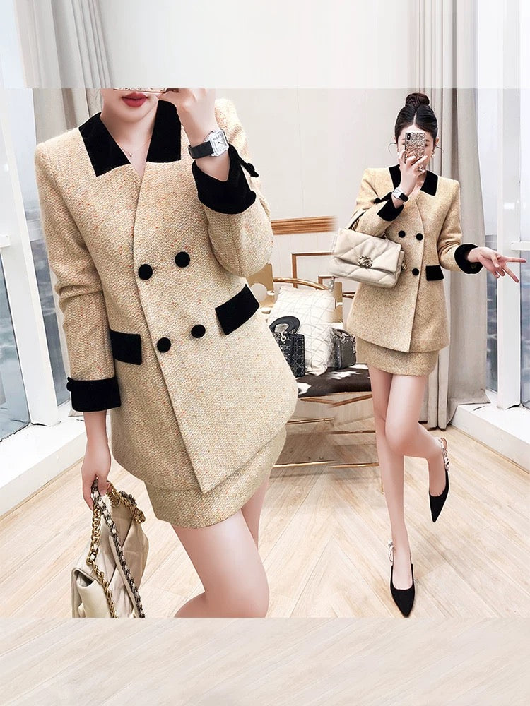 High-end and elegant outfits 2024 new autumn and winter two-piece jackets and skirts with powerful aura women's suits