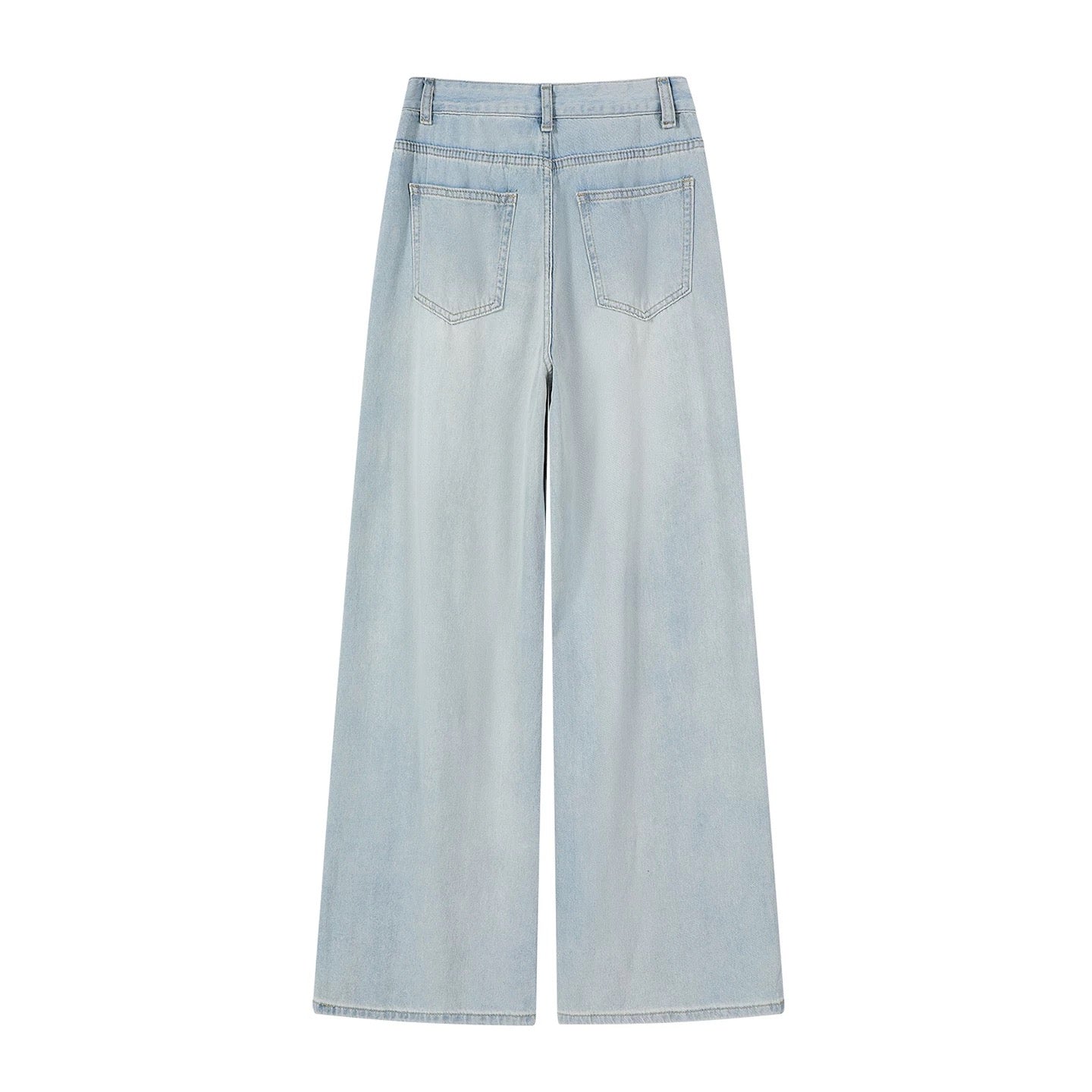 XinmonLee design high waist loose ripped lace patchwork jeans summer straight all-match wide-leg pants..