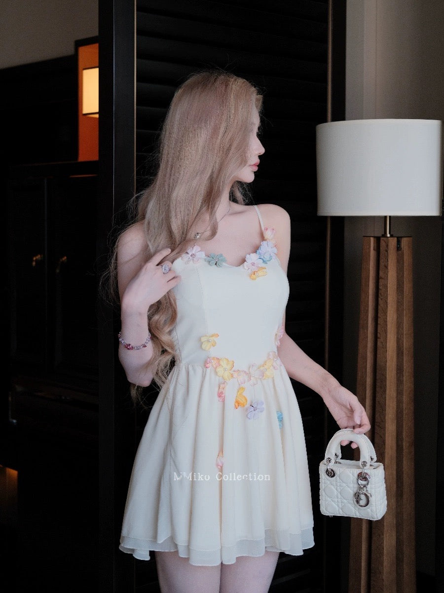 MMiko "Midsummer Garden" sweet three-dimensional flower suspender dress for women summer French retro