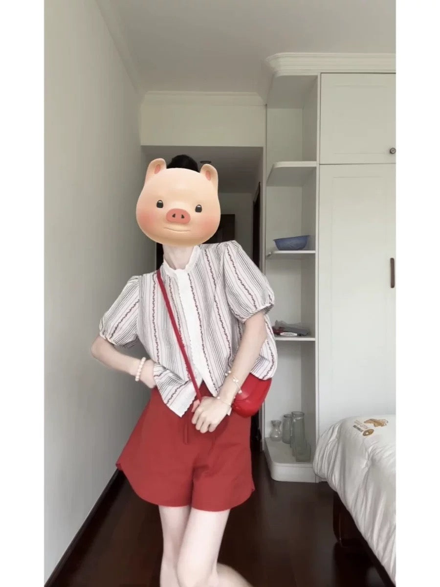 Retro sweet casual suit for women in summer, small and tall, fashionable floral bubble repair shirt and shorts two-piece suit