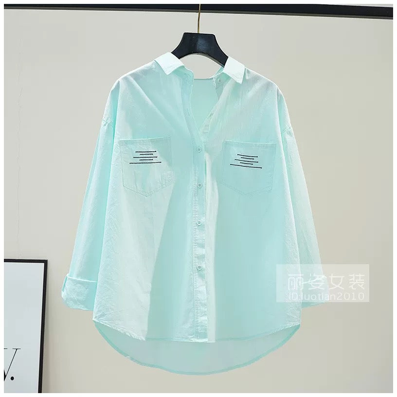Yellow Cotton Shirt Women's Design Double Pocket Loose Casual Shirt Long Sleeve Versatile Top 2024 New Arrival Literary