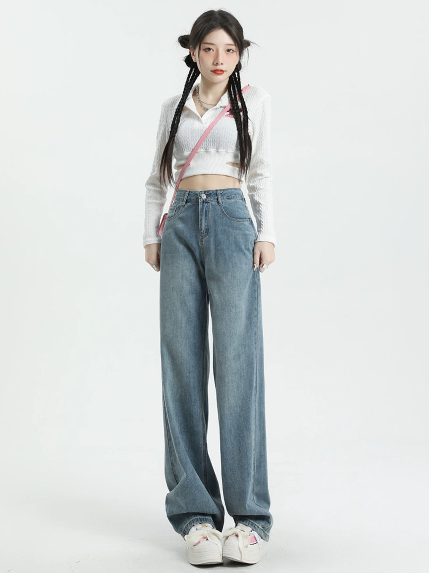 Blue high waist narrow straight jeans women spring and autumn autumn and winter 2025 new wide leg pants drape trousers pants