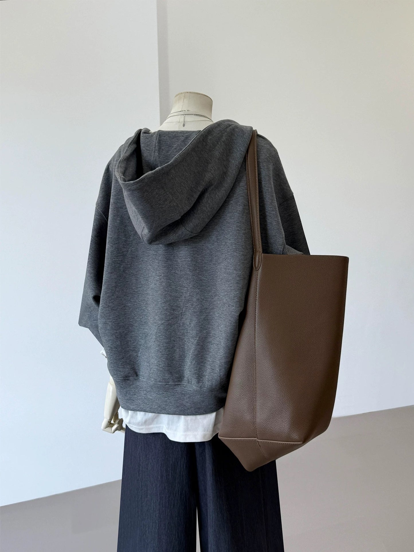 CHAO-level recommendation! Autumn breeze ~ Korean gray fake two-piece casual layered commuter design hooded sweatshirt