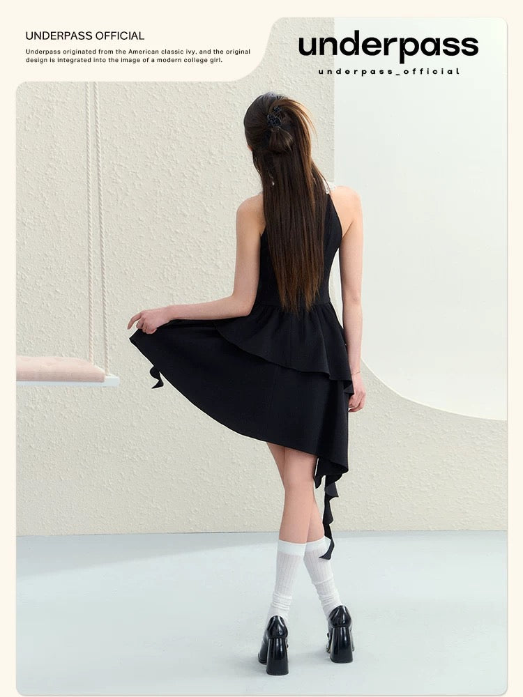 Underpass original design daughter-in-law lace doll collar niche contrasting color irregular dress for women