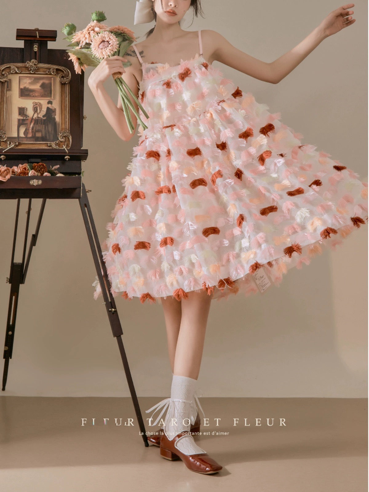 Joe and the Flower Bottle丨Strap Dress French Girl Romantic Pink Sweet Seaside Vacation Weaving Niche Skirt