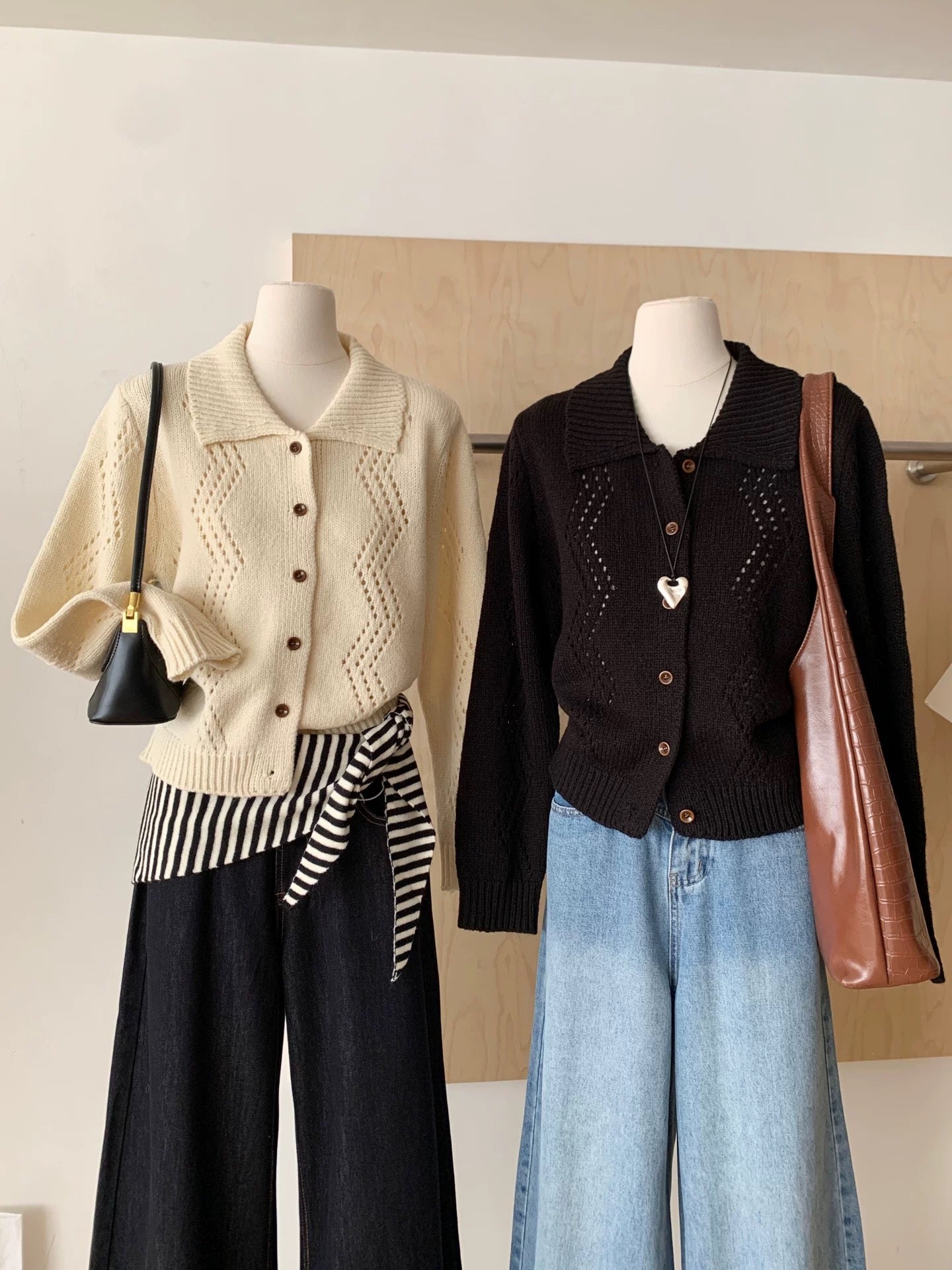 RENA Korean simple versatile hollow knit sweater women 2025 autumn new loose slim versatile age-reducing tops