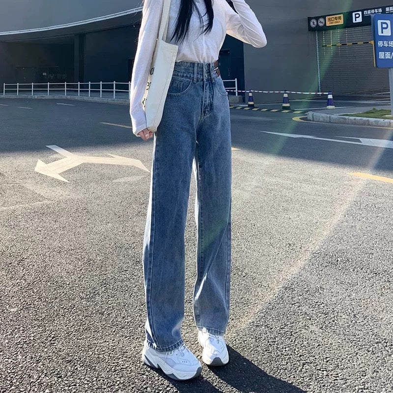 High-waisted loose wide-leg pants jeans for women summer thin 2024 new summer straight pants women's pants