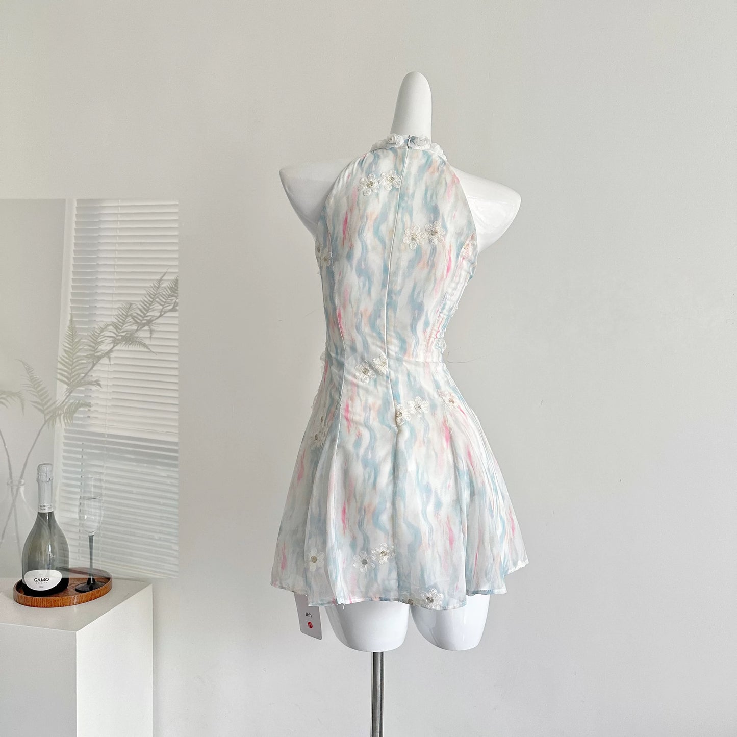 Youni homemade jasmine green summer sweet slim waist design short dress