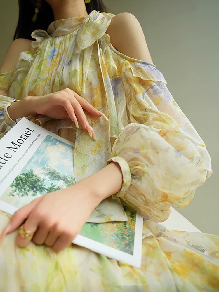 Aconiconi|Cang Lanxin French summer sweet girl off-shoulder ruffled cake skirt age-reducing dress