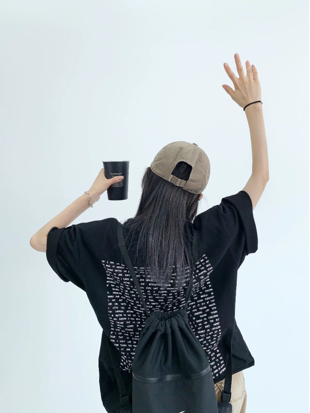Waste wood summer chic high-end couple pure cotton T-shirt loose retro niche back composition printed short-sleeved women