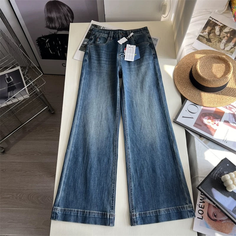 Stylish and elongating legs! Four-way stretch retro high-waisted slimming loose-fitting flared jeans for autumn women.