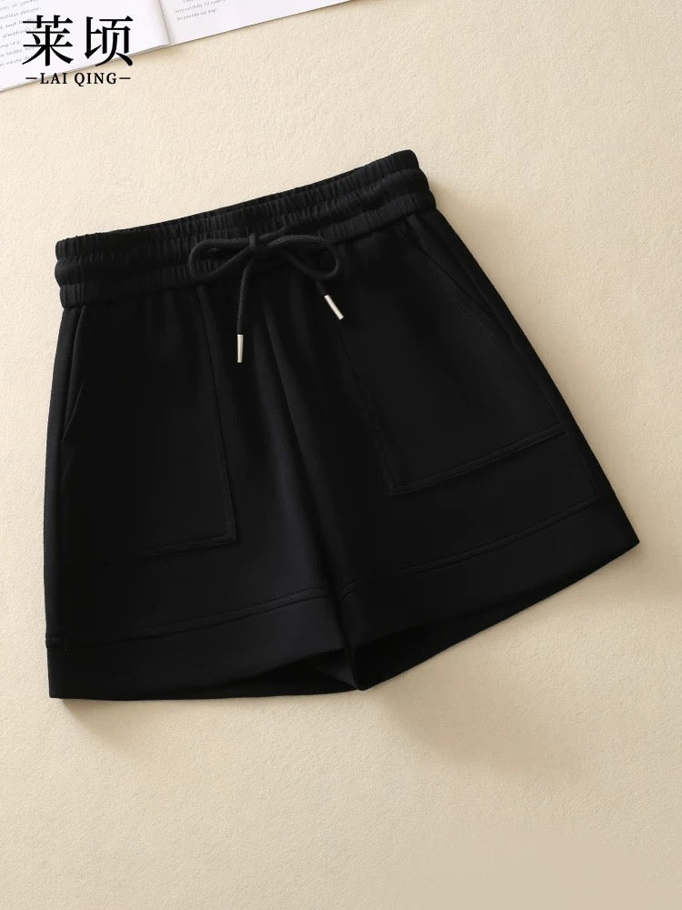Casual sports shorts for women 2024 summer new style drawstring elastic high waist versatile wide leg pants slimming thin hot pants