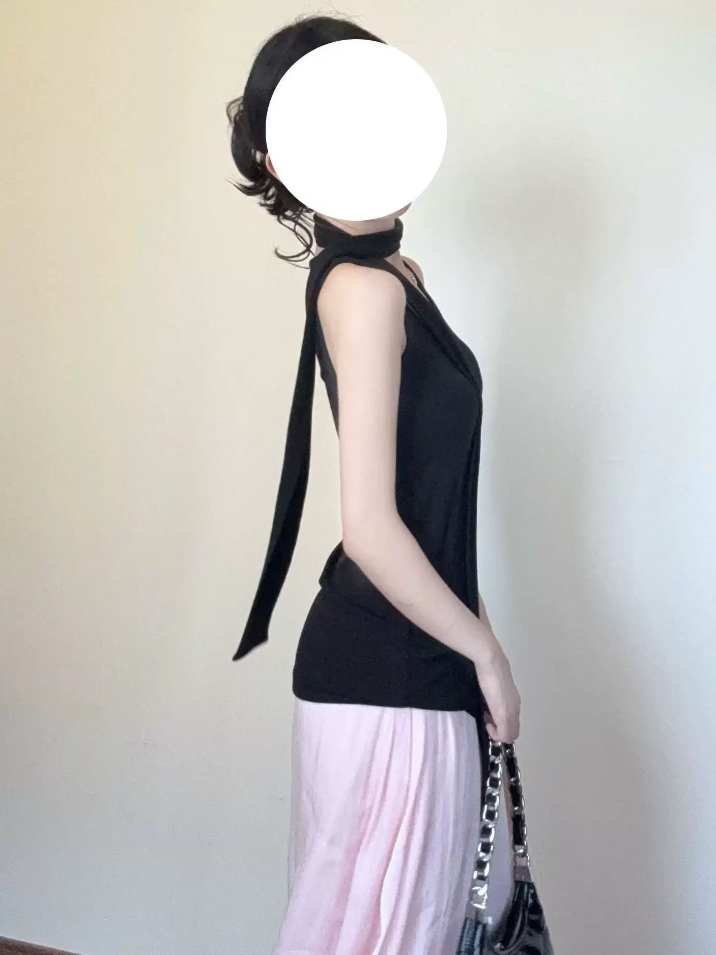 Halter sleeveless black vest top pink skirt two-piece set beautiful summer outfit a complete set of petite