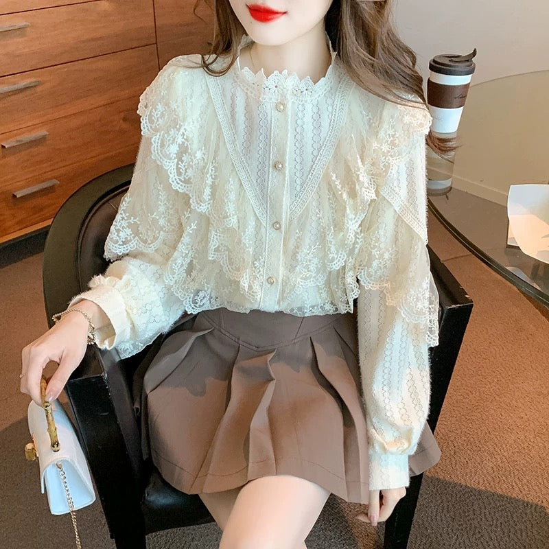 Lace shirt bottoming shirt for women in early spring, autumn and winter 2025 new French style high-end inner shirt