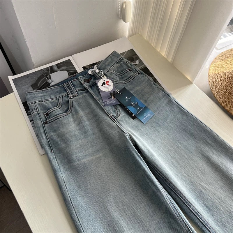 Trendy, loose-fitting flared wide-leg jeans! Excellent cut, four-way stretch, loose-fitting denim trousers, perfect for spring and autumn.