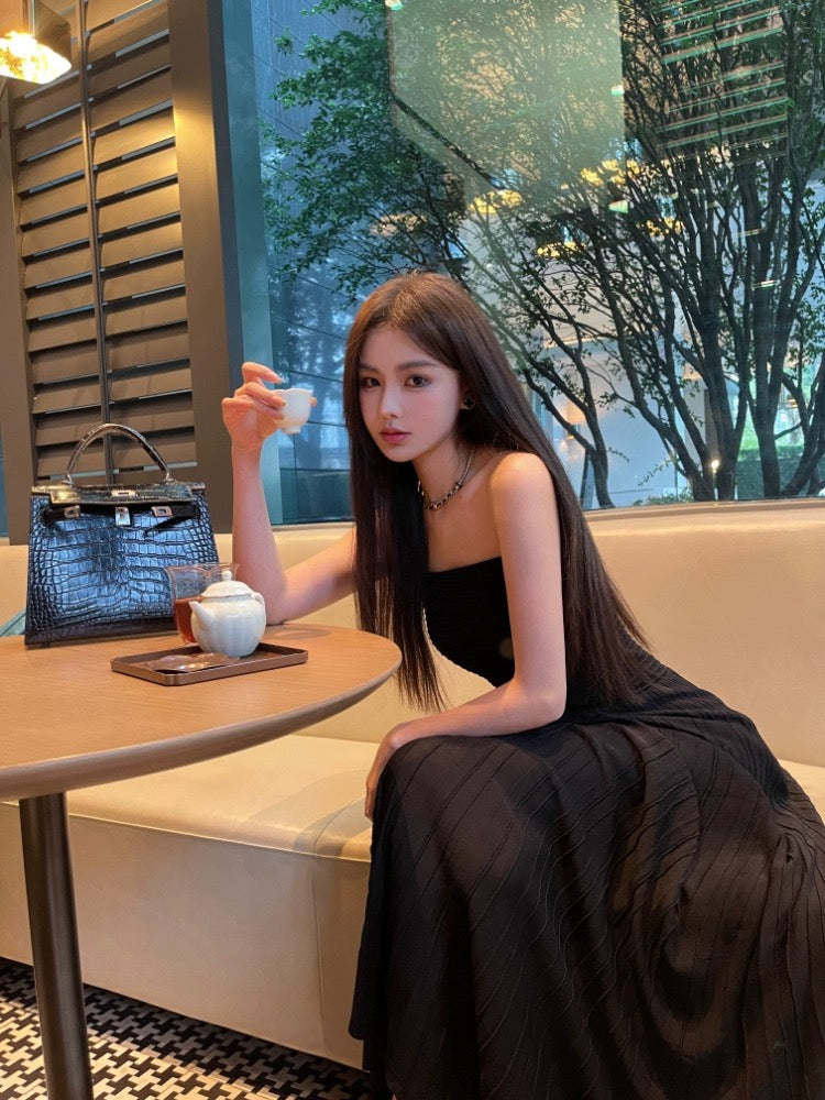 OKMA black tube top dress for women summer high-end sexy waist-cinching birthday dress little black dress