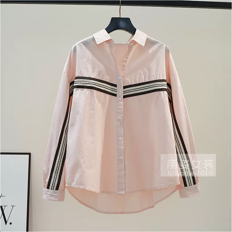 Design sense striped white cotton shirt women's loose long-sleeved shirt 2024 autumn new literary style top trend