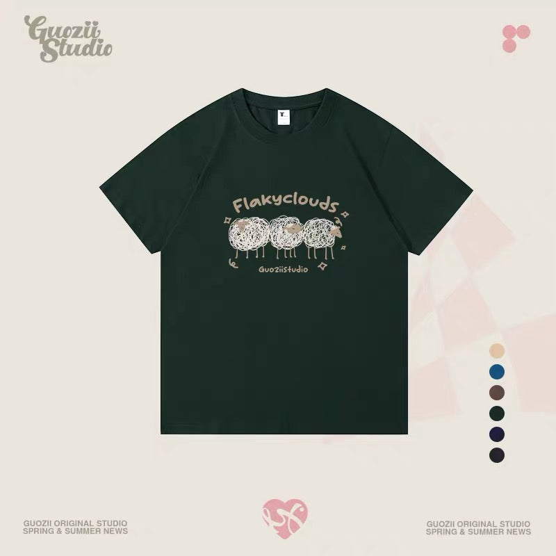 Guozii cute puppy raglan short-sleeved T-shirt female original design small oversize pure cotton top summer