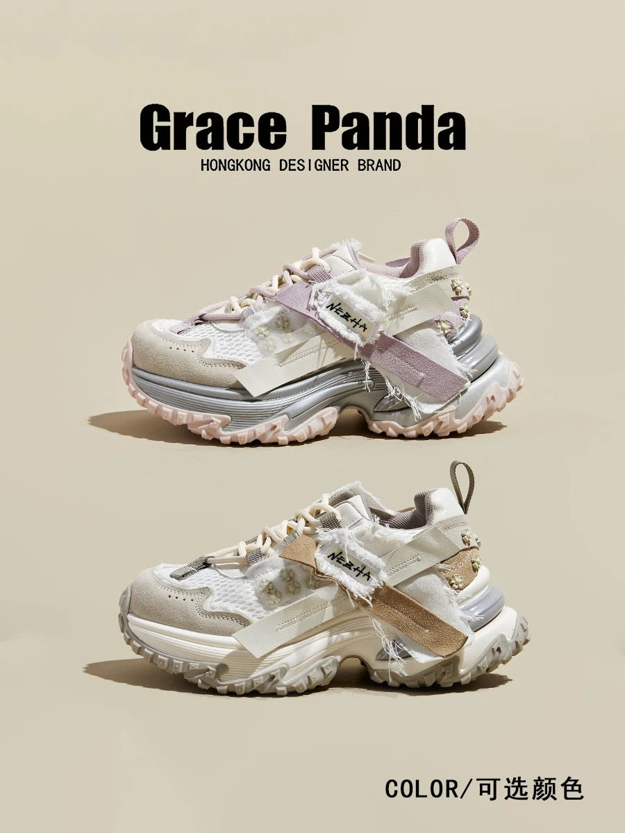 Hong Kong GP2025 new spring soft-soled mesh breathable sports women's shoes thick-soled inner height-enhancing retro trendy dad shoes
