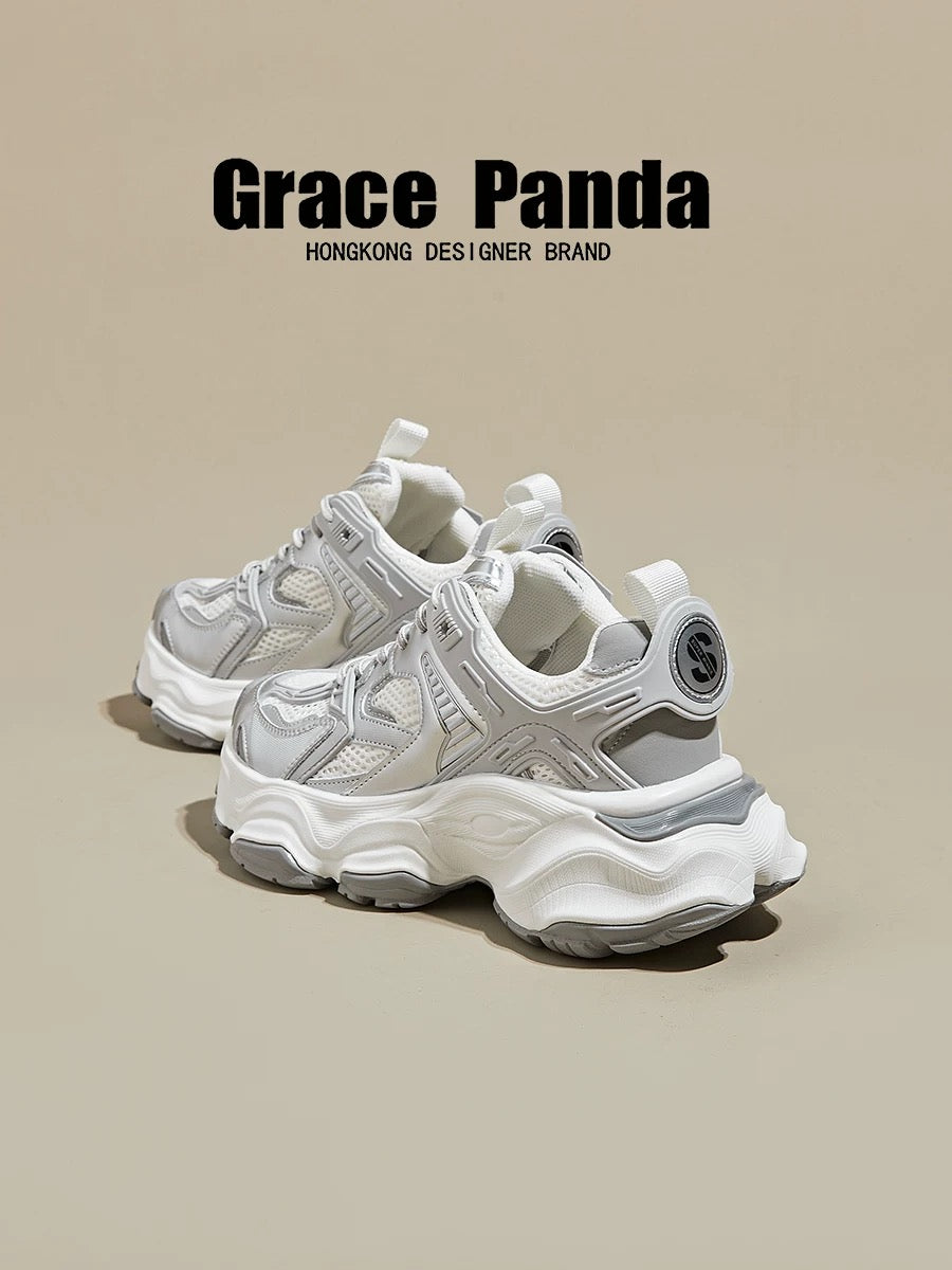Hong Kong GP2025 new mesh soft sole street-blasting dad shoes for women with inner height increase spring and summer breathable thick-soled sports shoes