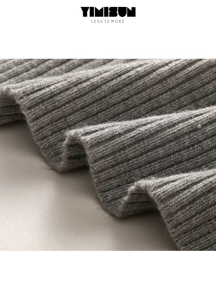 Yimi Guang's new autumn style ribbon color-blocking pocket knitted cardigan for women with v-neck slimming and high-end casual sweater outer