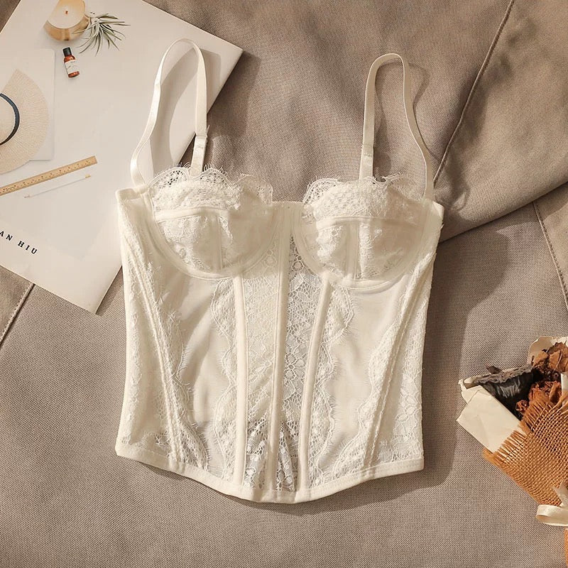 Beautiful lace fishbone waist camisole for women in summer, sexy bra design, bottoming sleeveless top