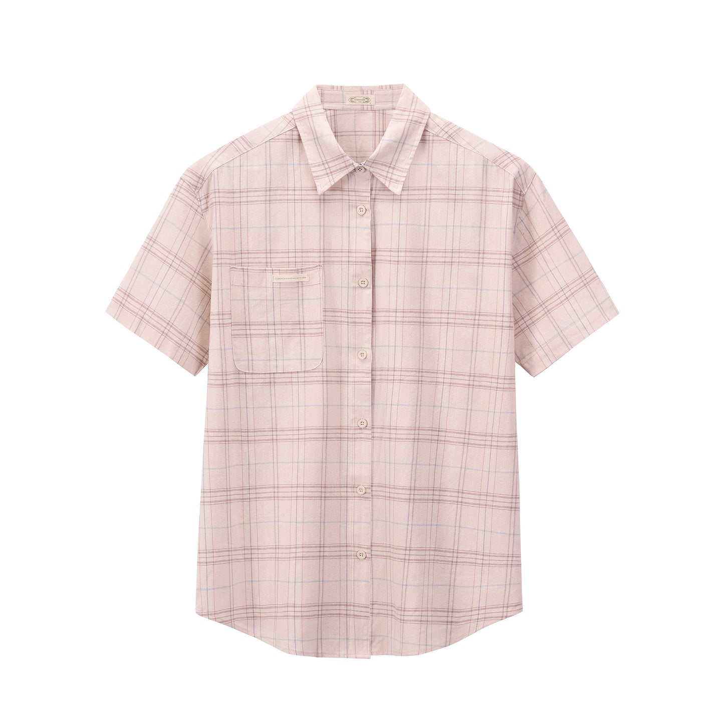 jmwomen pink plaid short-sleeved shirt for women summer loose design niche pine American retro top