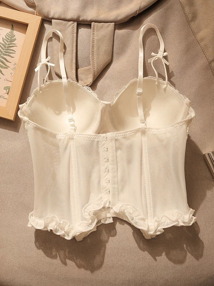 Pure desire hot girl sexy lace fishbone bra camisole vest female inner wear waist belt chest pad bottom tube top