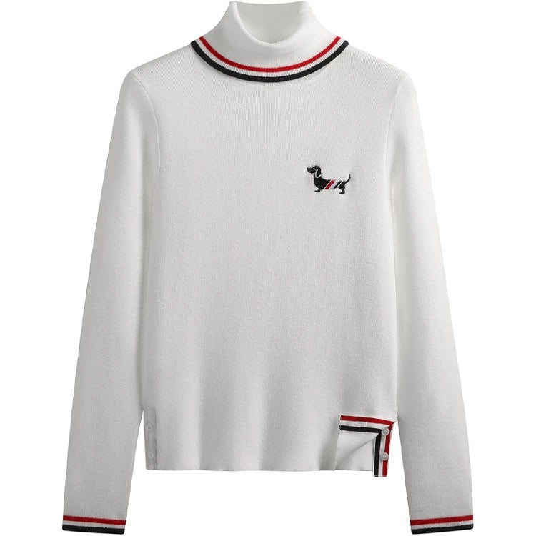 Jiuzhou Eslite/JZZDEMM puppy embroidery Korean style high-end fashion high-neck knitted pullover bottoming shirt top