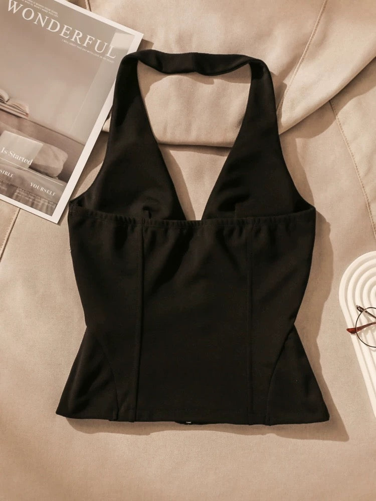 Sexy hot girl halter neck camisole for women in summer wear V-neck beautiful back slimming off-shoulder design sleeveless top